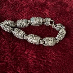 Sterling-Tone Beaded Barrel Link Bracelet - Silver